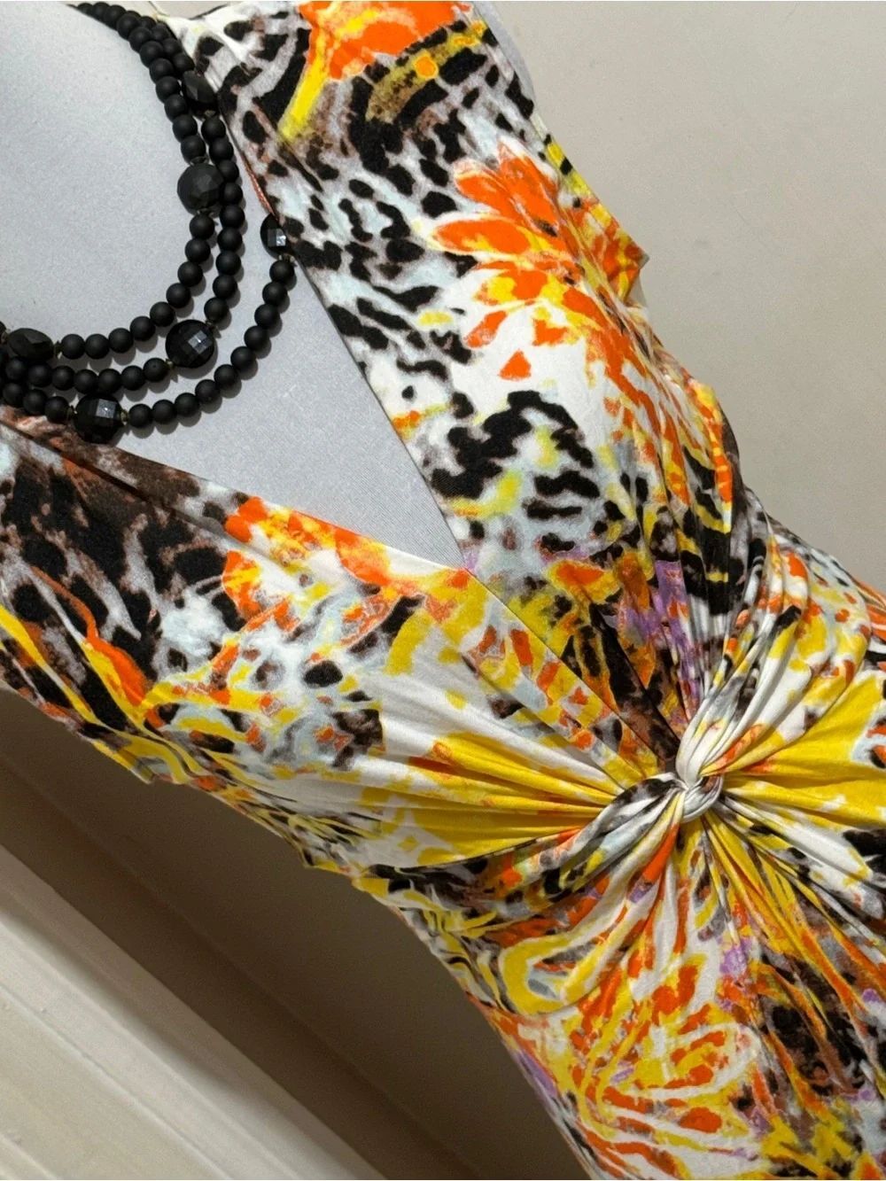 Peter Nygård White Orange Black Knit Maxi Dress Size 10 - Picture 8 of 10